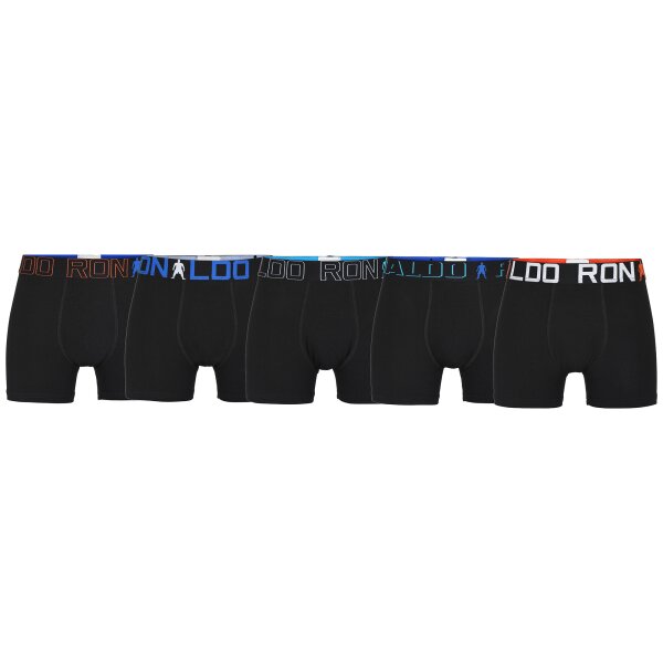 CR7 Boys Boxer Shorts, 5-Pack - Cristiano Ronaldo motifs,Trunks, Cotton Stretch, Logo Waistband Black 104/110