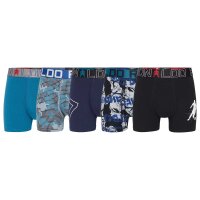 CR7 Jungen Boxershorts, 5er Pack - Cristiano Ronaldo Motive, Trunks, Cotton Stretch, Logobund Schwarz/Blau/Türkis 104/110