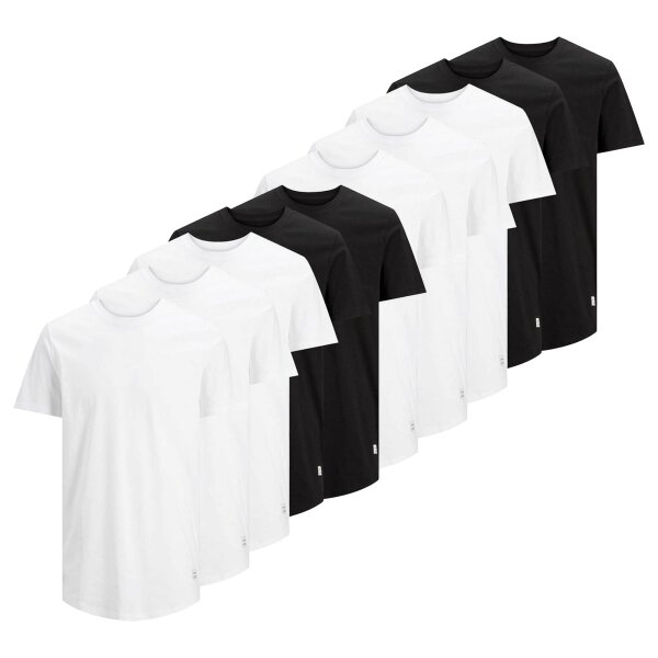 Jack & Jones Mens T-Shirt, 10-Pack - JJENOA, Short Sleeve, Round Neck, Cotton, Solid Color White/Black S (Small)