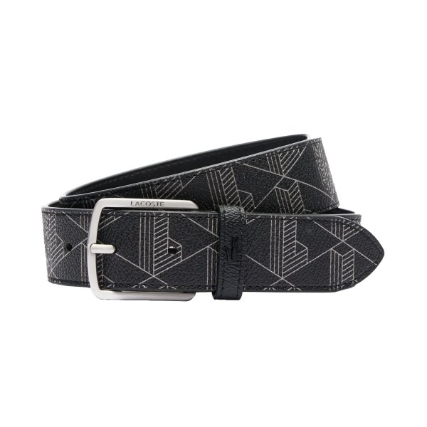LACOSTE Mens Belt - Coated Canvas Monogram Belt, 35 mm Black 95 cm