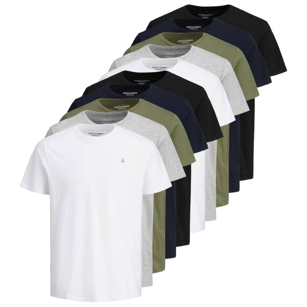Jack & Jones Mens T-Shirt, 10-Pack - JORJXJ, T-Shirt, Short Sleeve, Round Neck, Cotton, Logo, solid color