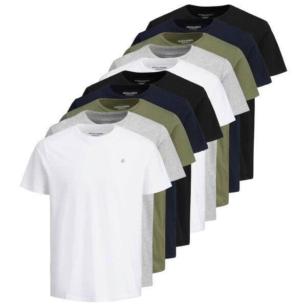 JACK&JONES Herren T-Shirt, 10er Pack - JORJXJ, T-Shirt, kurzarm, Rundhals, Baumwolle, Logo, einfarbig Weiß/Grau/Grün/Blau/Schwarz M