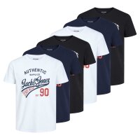 JACK&JONES Herren T-Shirt, 6er Pack - JJETHAN TEE CREW NECK, Vintage Logo, Baumwolle Weiß/Marineblau/Schwarz S