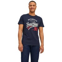 JACK&JONES Mens T-Shirt, 6 Pack - JJETHAN TEE CREW NECK, Vintage Logo, Cotton White/Navy/Black S (Small)