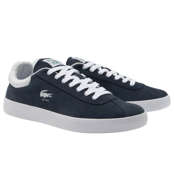 LACOSTE Herren Sneaker - BASESHOT CORE ESSENTIALS, Turnschuhe, Logo, Veloursleder Blau/Weiß EUR 46