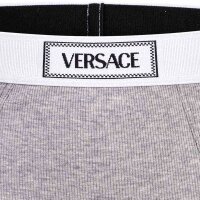 VERSACE Damen Slip Highleg RIB - hoher Logo-Bund, Rippstrick, Baumwoll-Stretch Grau M