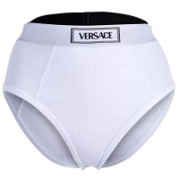 VERSACE womens briefs Highleg RIB - high logo waistband, ribbed knit, cotton stretch White L (Large)