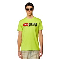 DIESEL Mens T-Shirt - T-DIEGOR-DIV HEMD, Cotton, Round Neck, Logo, short, unicolor Neon Green L (Large)