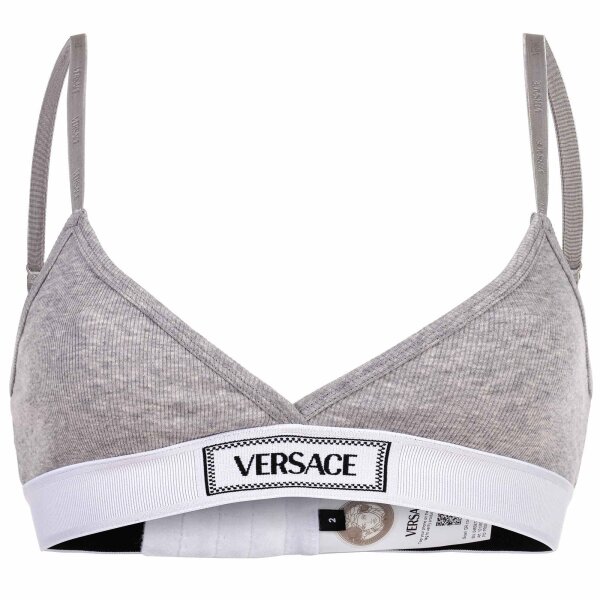 VERSACE Damen Bustier RIB - Triangel-Bralette, Rippstrick, Baumwoll-Stretch Grau M