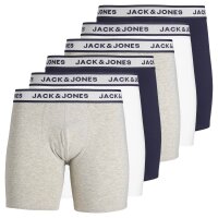 JACK&JONES Herren Boxershorts, 6er Pack - JACSOLID, Baumwoll-Stretch, einfarbig Grau/Weiß/Navy S