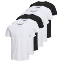 JACK&JONES Herren T-Shirt, 6er Pack - JJEORGANIC BASIC TEE O-NECK, Kurzarm, Bio-Baumwolle Weiß/Schwarz S