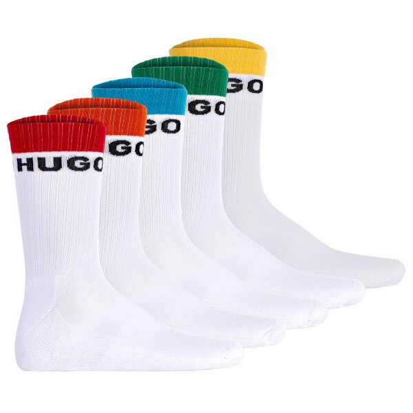 HUGO Herren Socken, 5er Pack - QS RAINBOW CC, kurz, gerippt, Logo, One Size, uni Weiß 40-46