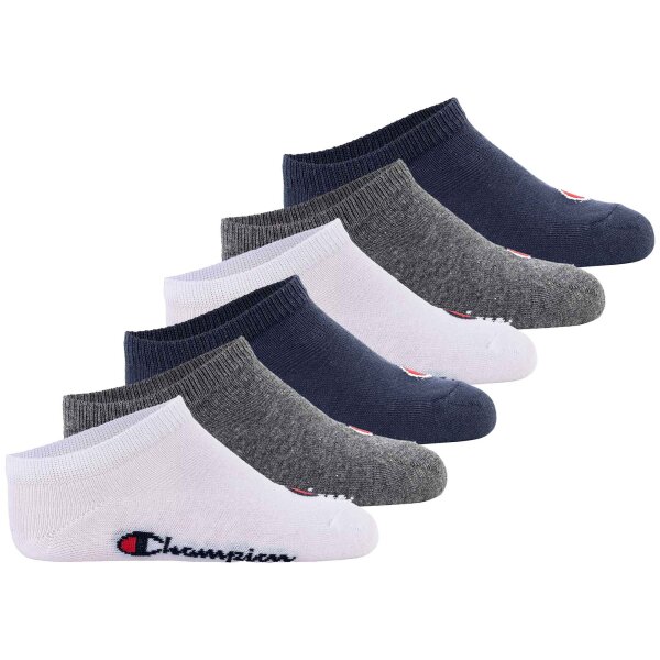 Champion Kinder Socken, 6er Pack - Sneaker Socken, Logo, einfarbig Blau/Weiß/Grau 27-30