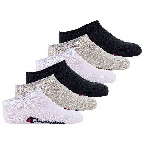 Champion Kinder Socken, 6er Pack - Sneaker Socken, Logo, einfarbig Schwarz/Grau/Weiß 31-34