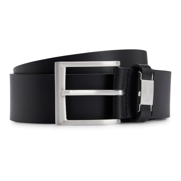 BOSS Mens Belt - Connio, Genuine leather, Pin Buckle, Brushed Metal Black 90 cm