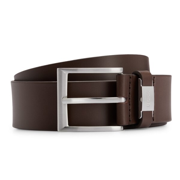 BOSS Mens Belt - Connio, Genuine leather, Pin Buckle, Brushed Metal Dark Brown 90 cm
