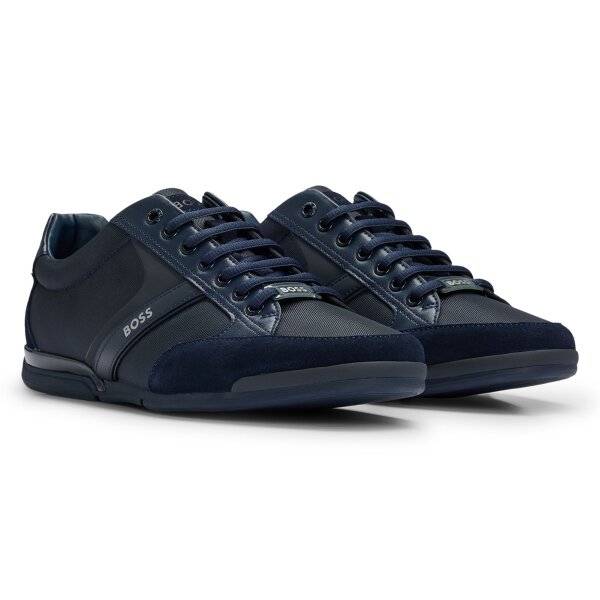 BOSS mens sneaker - Saturn Lowp, trainers, leisure, material mix with genuine leather Dark Blue EUR 41 (UK 7)