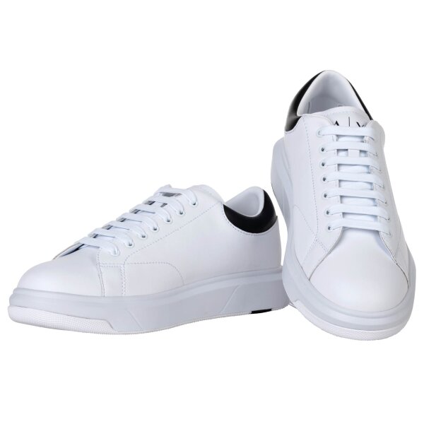 A|X ARMANI EXCHANGE Herren Sneaker - Schnür-Schuh, Turnschuh Low, Logo, Leder Weiß/Schwarz EU 45