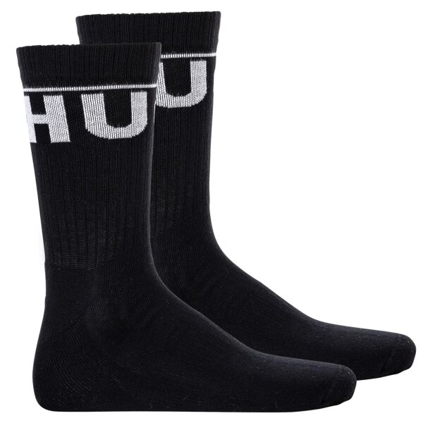 HUGO Mens Socks, 2-Pack - QS Rib Label Iconic, Ribbed, Logo, Cotton Blend Black 39-42 (UK 5-8.5)