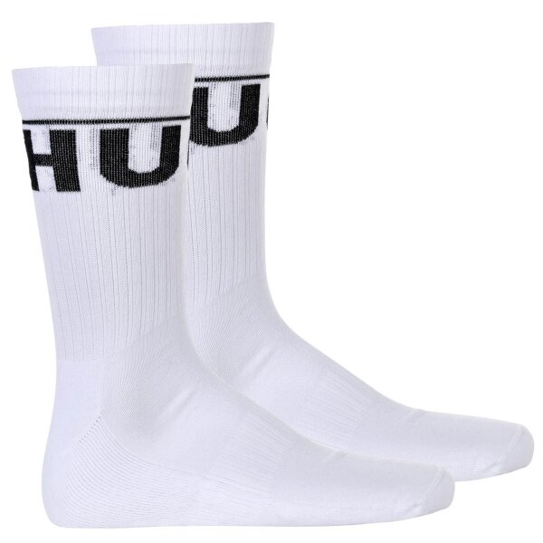 HUGO Herren Socken, 2er Pack - QS Rib Label Iconic, gerippt, Logo, Baumwollmischung Weiß 39-42