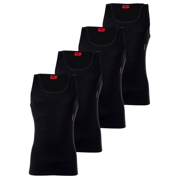 HUGO Herren Unterhemd, 4er Pack - Tank Top, Doppelripp, Cotton Stretch Schwarz S