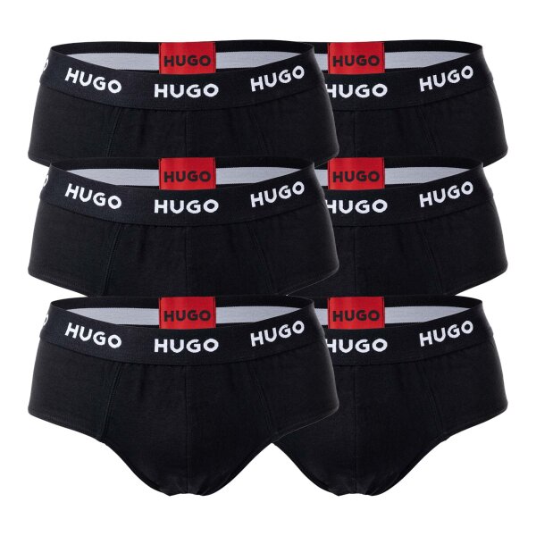 HUGO Herren Slips, 6er Pack - Hip Briefs, Logo, Cotton Stretch Schwarz L