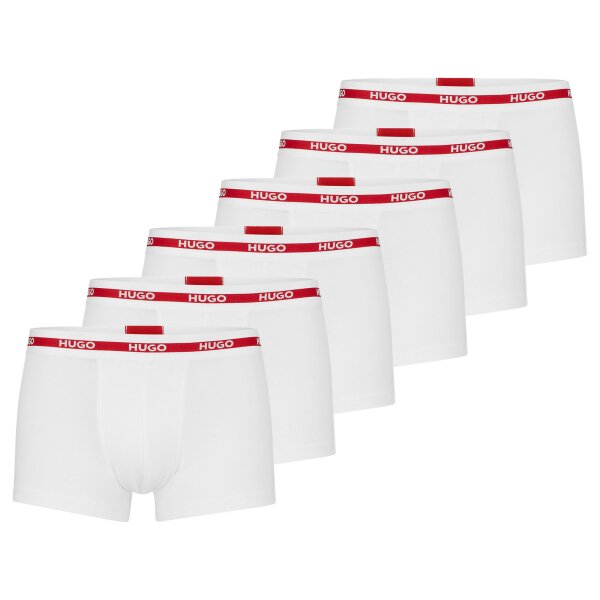 HUGO Mens Boxer Shorts, 6-pack - TRUNK TRIPLET PLANET, Logo, Cotton Stretch White S (Small)