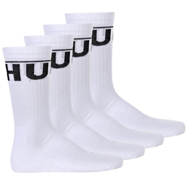 HUGO Mens Socks, 4-Pack - QS Rib Label Iconic, Ribbed, Logo, Cotton Blend White 39-42 (UK 5-8.5)