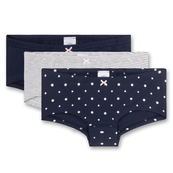 Sanetta Girls Underpants, 3-pack - Cutbrief, Underwear, Stretch Cotton, Single Jersey, patterned Dark Blue/White 176