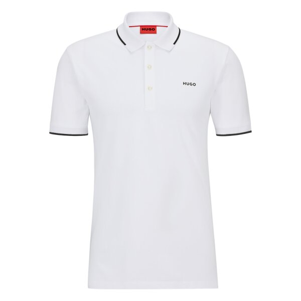 HUGO Mens polo shirt - DINOSO222, pique, button placket, slim fit, cotton stretch White M (Medium)