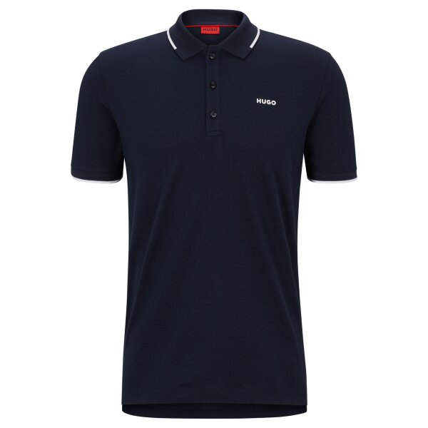 HUGO Herren Poloshirt - DINOSO222, Pique, Knopfleiste, Slim Fit, Cotton Stretch Blau M