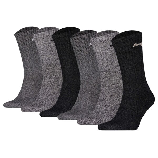 PUMA Unisex Sportsocken, 6 Paar - Tennissocken, Crew Sport Socken, einfarbig Dunkelgrau/Grau/Hellgrau 43-46