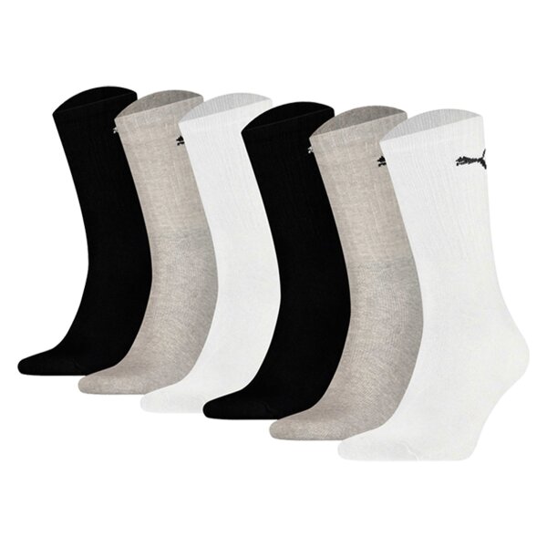 PUMA Unisex Sports Socks, 6 Pairs - Tennis Socks, Crew Socks, plain Black/White/Grey 35-38