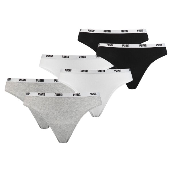 PUMA Ladies Iconic String, Pack of 6 - Soft Cotton Stretch Grey/White/Black XS (X-Small)