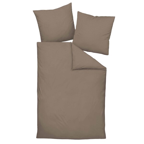 Janine bed linen 2 pieces - Mako-Soft-Seersucker, cotton, non-iron, plain Taupe 135x200cm