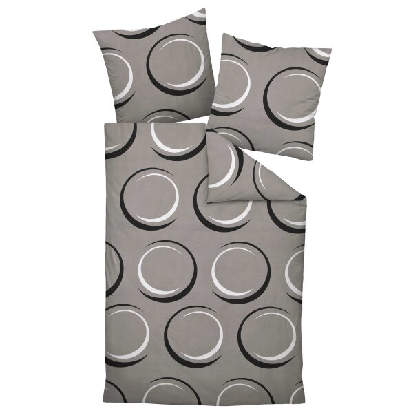 Janine Bed Linen 2 Pieces - J.D., Maco Satin, mercerized Cotton, Silk Finish, graphic Pattern Taupe/Brown 135x200cm