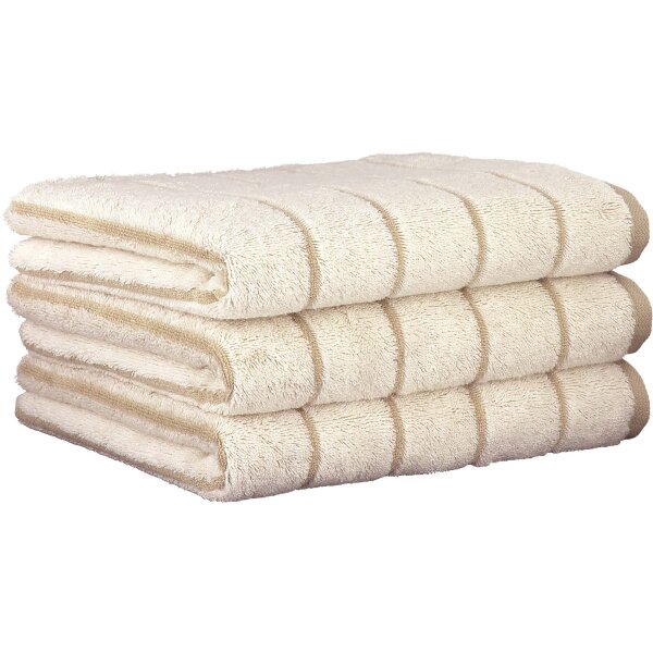 CAWÖ Gästetuch, 3er Pack - C Balance, 30x50 cm, Walkfrottier, Baumwolle, Streifen Natur