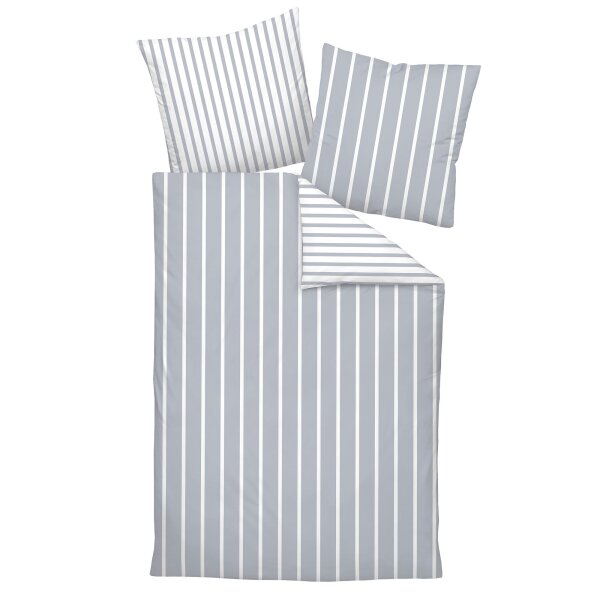 Janine bed linen 2-piece - Modern Classics, maco-satin, mercerised cotton, reversible, stripes White/Platinum 135x200cm