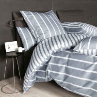 Janine bed linen 2-piece - Modern Classics, maco-satin, mercerised cotton, reversible, stripes White/Platinum 135x200cm
