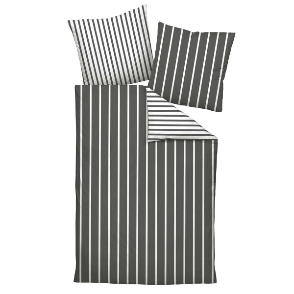Janine bed linen 2-piece - Modern Classics, maco-satin, mercerised cotton, reversible, stripes White/Grey 135x200cm