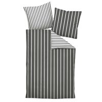 Janine bed linen 2-piece - Modern Classics, maco-satin, mercerised cotton, reversible, stripes White/Grey 135x200cm