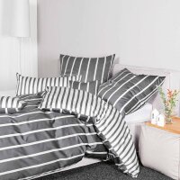 Janine bed linen 2-piece - Modern Classics, maco-satin, mercerised cotton, reversible, stripes White/Grey 135x200cm