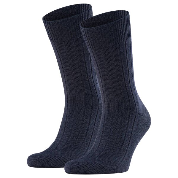 FALKE Herren Socken 2er Pack - Teppich im Schuh, Merinowolle, Unifarben Dunkelblau 45-46