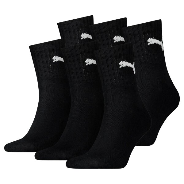 PUMA Unisex Sportsocken, 6 Paar - Short Crew Socks, Tennissocken, einfarbig Schwarz 43-46