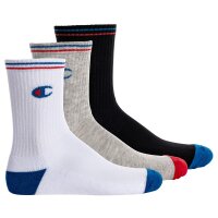 Champion Unisex Socken, 3 Paar - Crew Socken, Logo, Streifen Weiß/Grau/Schwarz EU 43-46