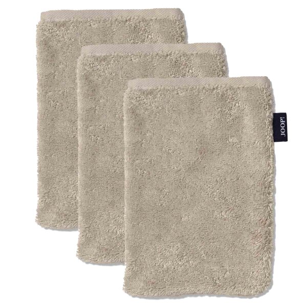 JOOP! Waschlappen, 3er Pack - Waschhandschuh, Doubleface, Walkfrottier Beige 16x22cm