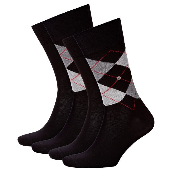 Burlington Men Socks Everyday Pack of 4 - Diamond Pattern, Onesize, 40-46 (6.5-11 UK) Black 40-46