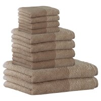 CAWÖ towel set, 10-piece - C Two-Tone, 2x shower towel, 4x hand towel, 4x guest towel Sand Set