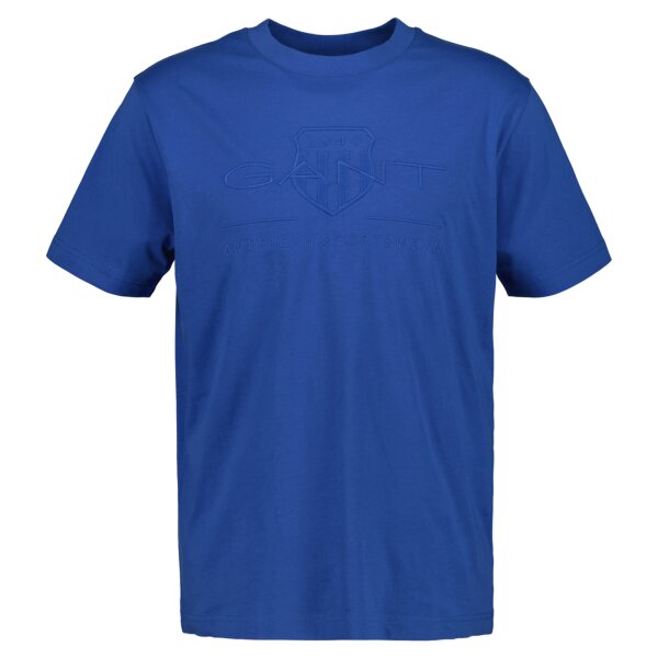 GANT Mens T-Shirt - REG TONAL SHIELD T-SHIRT, round neck, cotton, embroidery Blue (Rich Blue) M (Medium)