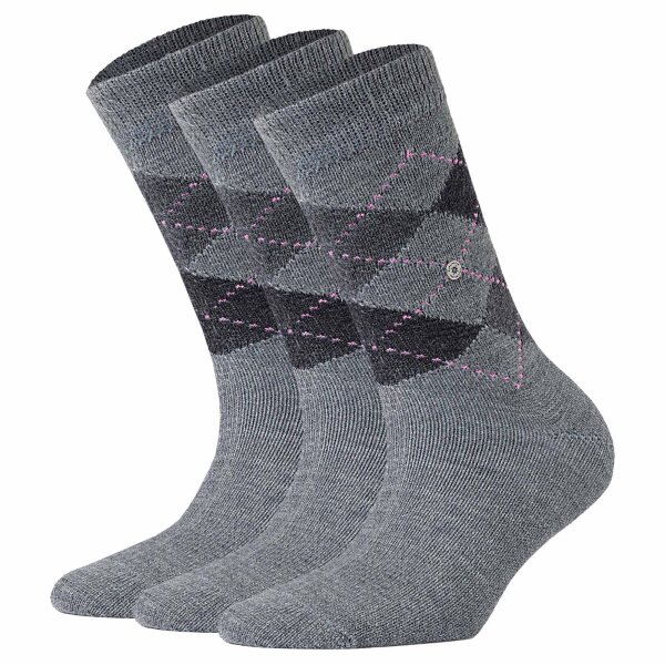 Burlington Damen Socken WHITBY 3er Pack - Kurzstrumpf, Rautenmuster, Onesize, 36-41 Hellgrau 36-41